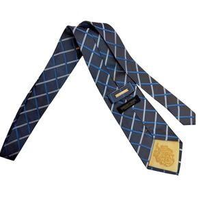 Donald J Trump‎ Signature Collection Silk Tie Grey Blue Geometric Lattice Mens